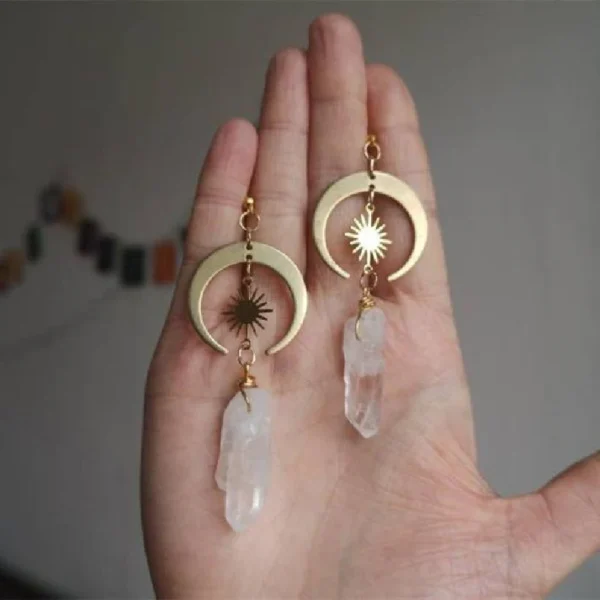 Sun-moon crystal earrings